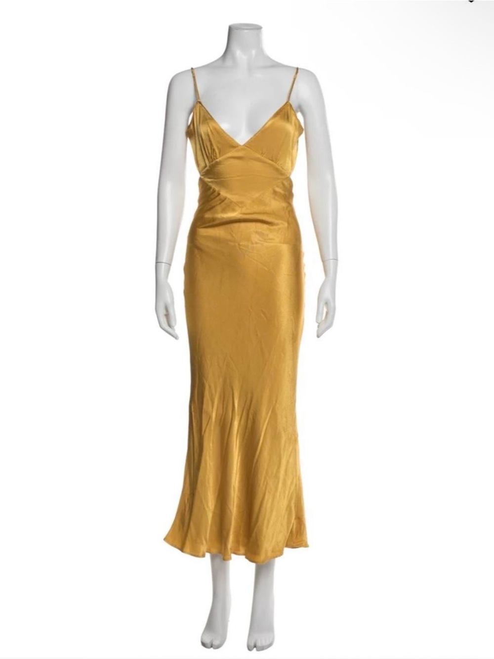 Bardot Golden Mustard Satin Slip Midi Dress with Spaghetti Straps